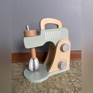 Wooden Toy Kitchen Mixer Montessori Non Toxic Sage Green Play Food Stand Learn